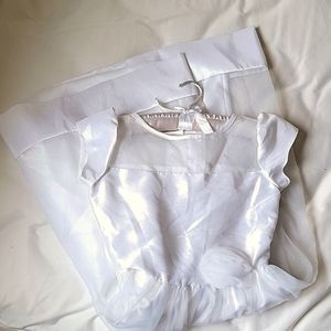 White Full Dress Tulle Satin Lined Quinceanera Flower Girl Size 12